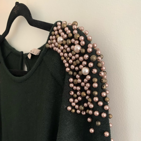 Letter Pearl Detail Round Neck Long Sleeve Sweater